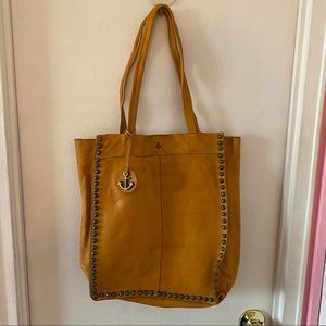 Harbour 2nd Mustard Yellow Leather Shoulder Tote Bag with Studs and Anchor Charm